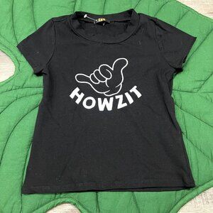 Howzit Shaka Graphic Tee Girls 6X Black White Hawaii